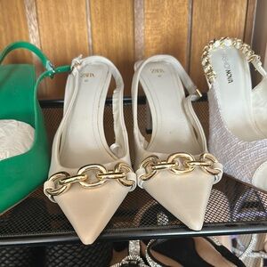 Zara Beige Chain Accent Heels